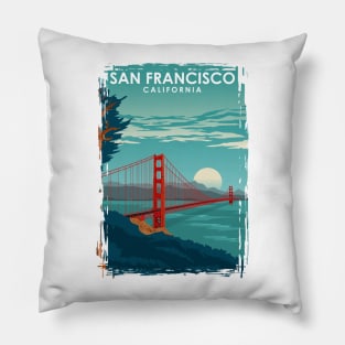 San Francisco California Travel Poster Golden Gate Brigde Pillow