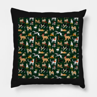 Christmas Dogs Green Pillow