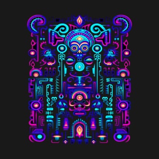 Blacklight Huichol Art Canvas T-Shirt