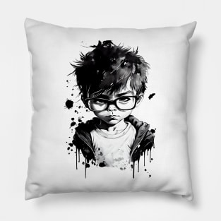 Boy with glasses in school one. Pillow