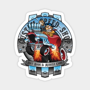 Custom Speed Shop Hot Rods and Muscle Cars Illustration Magnet