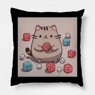 Cute pusheen cat playing with dice Pillow