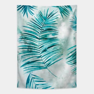 Watery palms Aqua blue Tapestry