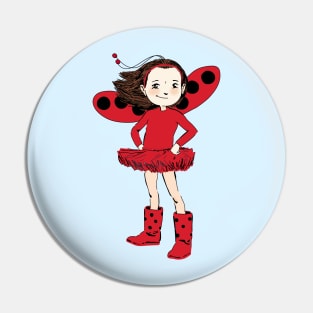 Ladybug Girl Cute Illustration Pin