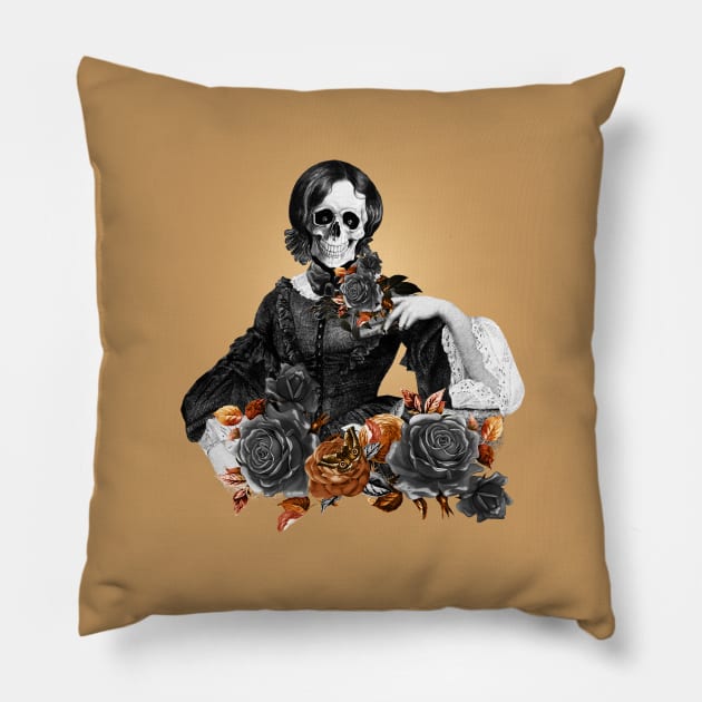 Lady skull, dark, catrina, scheletri amanti, fantastici teschi, ossa, gothic lady Pillow by Collagedream