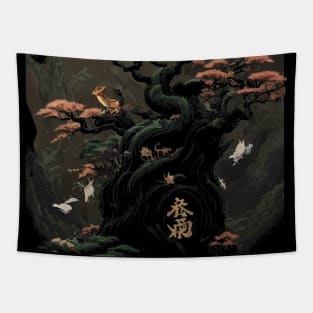 Cute Kawaii Sakura Tree - Traditional Japanese Painting Tapestry