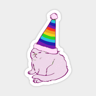 rainbow hat party white persian cat meme Magnet