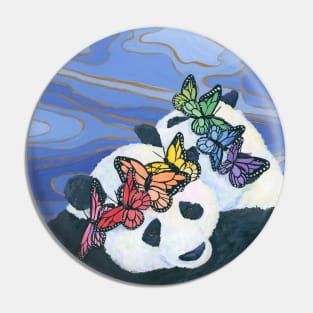 Pandas with Rainbow Butterfly Crowns Pin