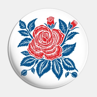 Scandinavian folk art roses red and blue Pin