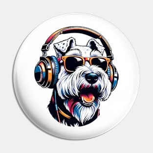 Smiling Sealyham Terrier DJ Enjoys Grooves in Japanese Art Pin