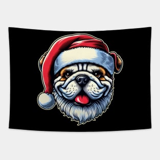 Bulldog as Santa for Christmas Tapestry