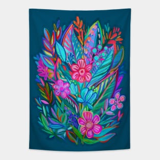 Exuberant Bouquet in Aqua, Fuchsia and Emerald Tapestry