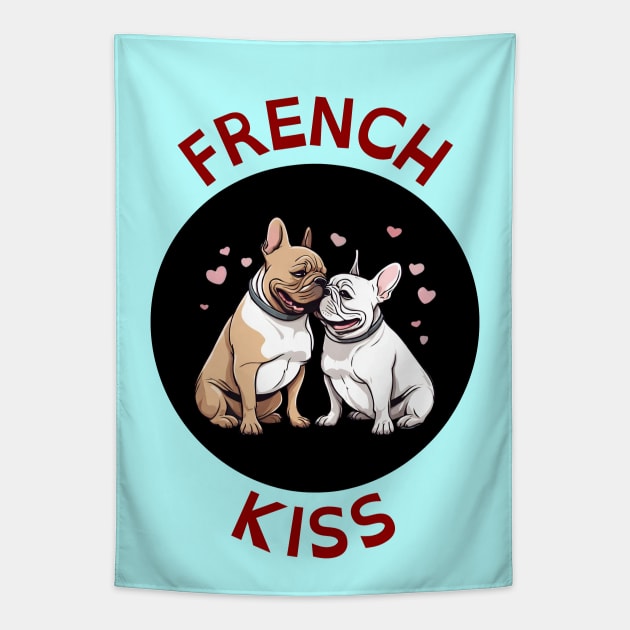 French Kiss | French Bulldog Pun Tapestry by Allthingspunny