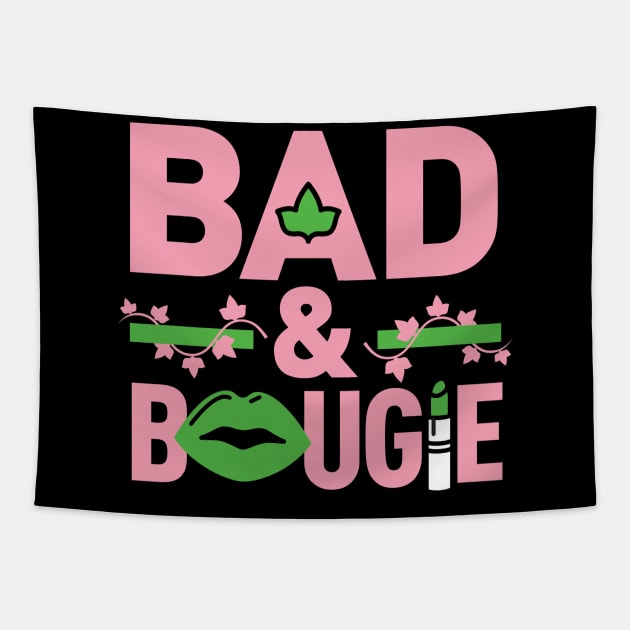 Bad and Bougie 1908 AKA Pretty Girls Ivy Pearls Pink Green Phirst Pham Tapestry by motherlandafricablackhistorymonth