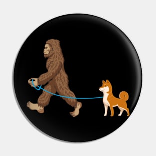 Bigfoot Dog Walk Shiba Inu - Sasquatch Dog Lovers Pin