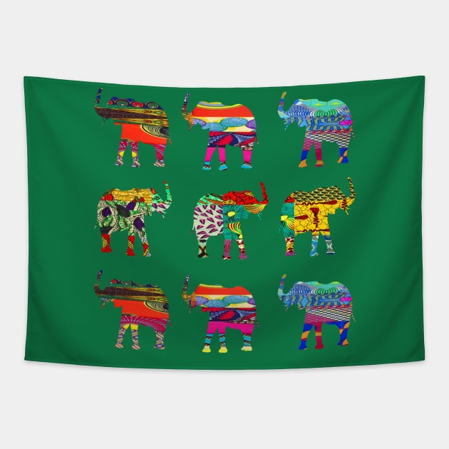 Bright & Bold Elephant Print Tapestry by artbyomega