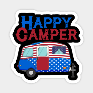 USA Happy Camper US Flag Patriotic 4th Of July America Crew T-Shirt Magnet