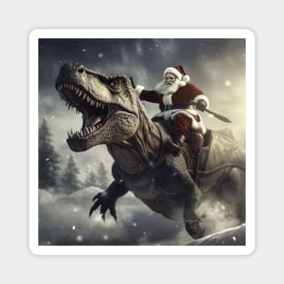 Santa Claus riding T-rex Magnet