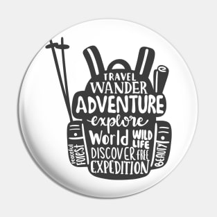 Travel, Wander, Adventure Bag, Outdoors Shirt, Hiking Shirt, Adventure Shirt, Camping Shirt Pin