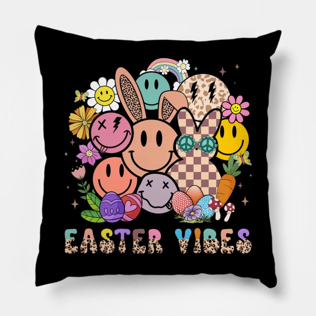 Easter Vibes Hippie Groovy Cute Bunny Ears Pillow by inksplashcreations