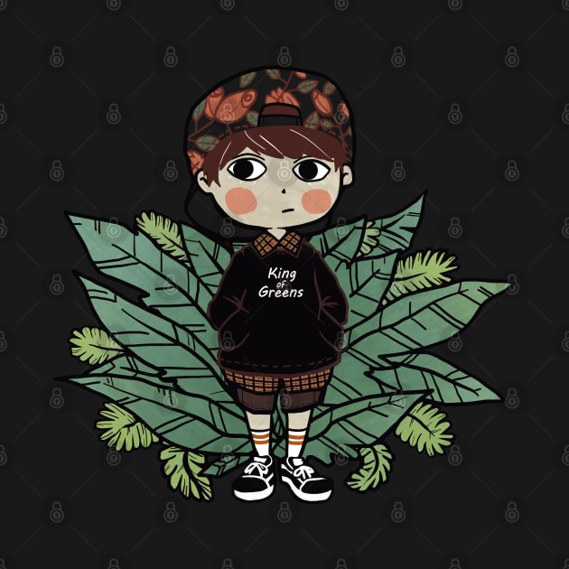 Cute Design 'King of Greens' | Handmade Digital Illustration | Chibi Character | By Atelier Serakara by Atelier Serakara