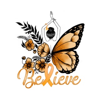 Believe Multiple Sclerosis Awareness Women Butterfly T-Shirt