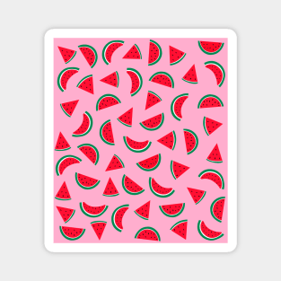 Watermelon, Red and Green, Pattern on Pink Magnet