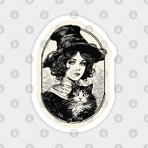 Victorian Witch and Cat Magnet by Daaiana