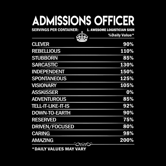 Admissions Officer T Shirt - Admissions Officer Factors Daily Gift Item Tee by Jolly358