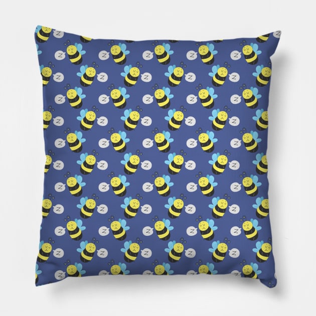 Sleepy Bee Blue Pattern Pillow by saradaboru