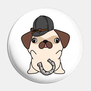 Funny pug is ready to ride a horse Pin