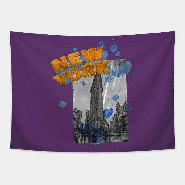 New York Drip - Orange/Blue Tapestry by MerlinArt