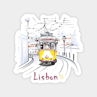 Famous vintage yellow 28 tram in Lisbon Magnet