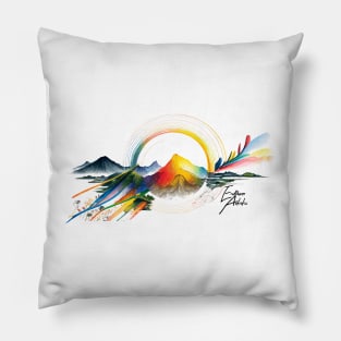 Rainbow Sunset over the Mountains - Beautiful Sunrise Pillow