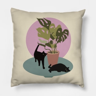 Black Cats with Plant Pillow