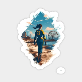 A Lone Explorer Ventures the Wasteland - Diamond Frame - Post Apocalyptic Magnet