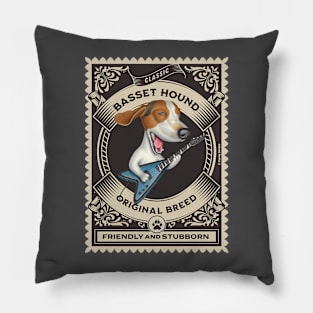 Cute basset hound playing guitar in classic circle Pillow