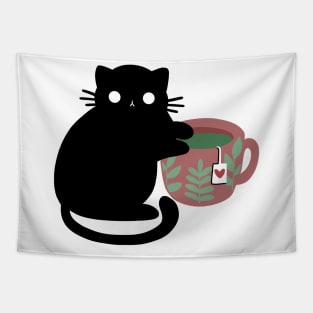 Kawaii „Green Tea Cat“ Design | Cute Illustration Green Tea Lover | Cat Lover | Illustration by Atelier Serakara Tapestry