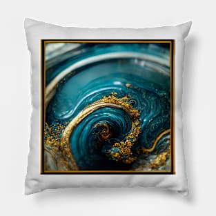 Golden aqua swirl II Pillow