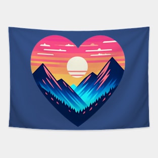 Mountain Heart Sunset Camping Tapestry