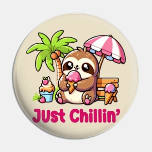 Lazy Days & Ice Cream Haze: Kawaii Sloth Chilling And Enjoying Ice Cream In The Summer Pin