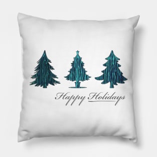 Happy Holidays! Teal Textured Christmas Trees Pillow