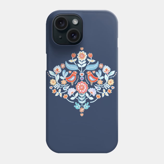 Happy Folk Summer Floral on Navy Phone Case by micklyn