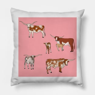 Texas Longhorn Pattern Pink Pillow