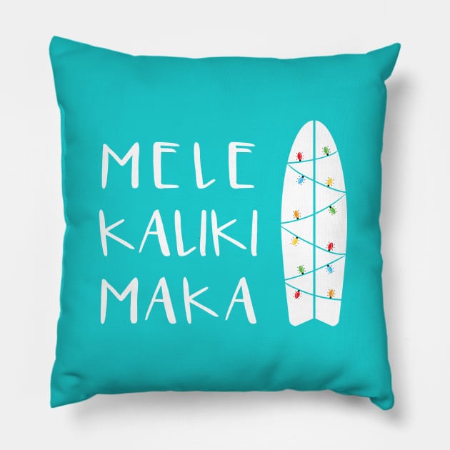 Mele Kalikimaka Hawaiian Christmas Surfboard Pillow by ECStudios