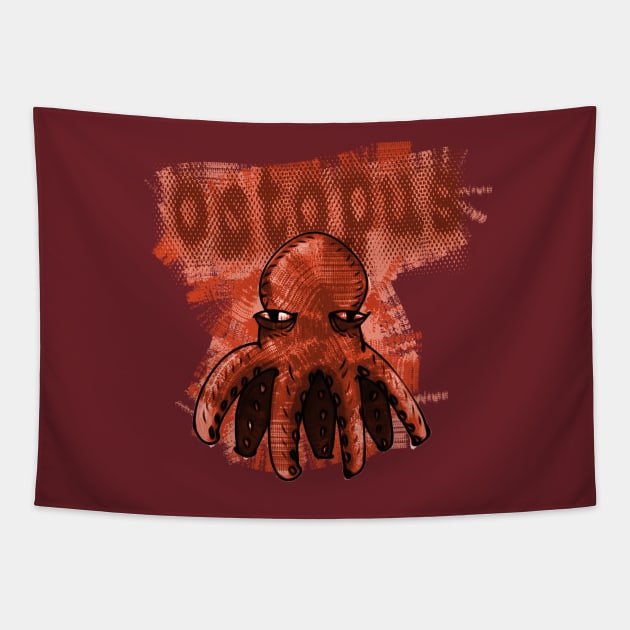 red octopus cartoon style funny illustration Tapestry by anticute