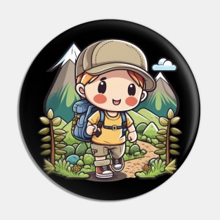 This kawaii boy is a hiking pro Pin