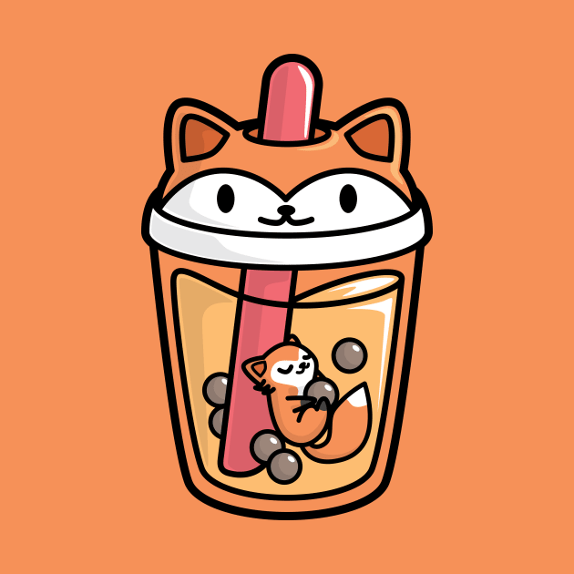 Bubble Tea with Cute Kawaii Fox Inside by BobaTeaMe