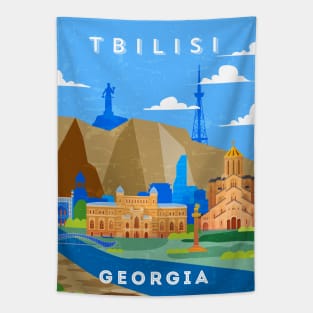 Tbilisi, Georgia - Retro travel minimalist poster Tapestry