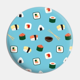 Kawaii sushi pattern blue happy nigiri salmon Pin